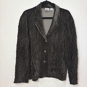Chicos Textured Crinkle Jacket Women L Chocolate Brown Velvet Artsy Boho Indie